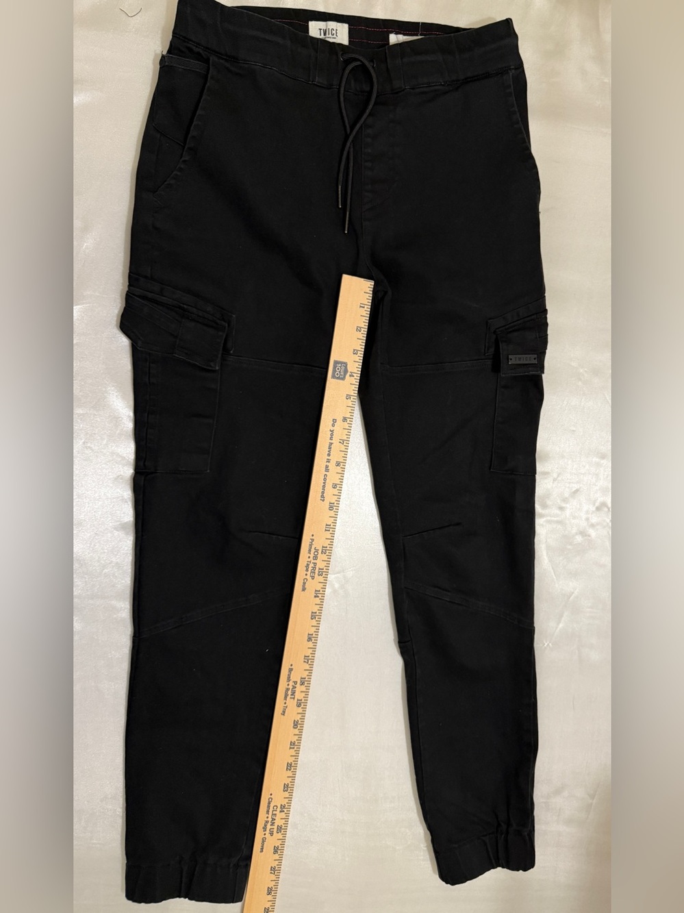 Twice Mens Cargo Jogger Pants size 32 Black Slim Fit Drawstring Stretch